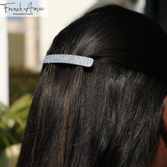 Small Silver Glitter Hair Clip Barrette Women Girls Handmade France main image 7